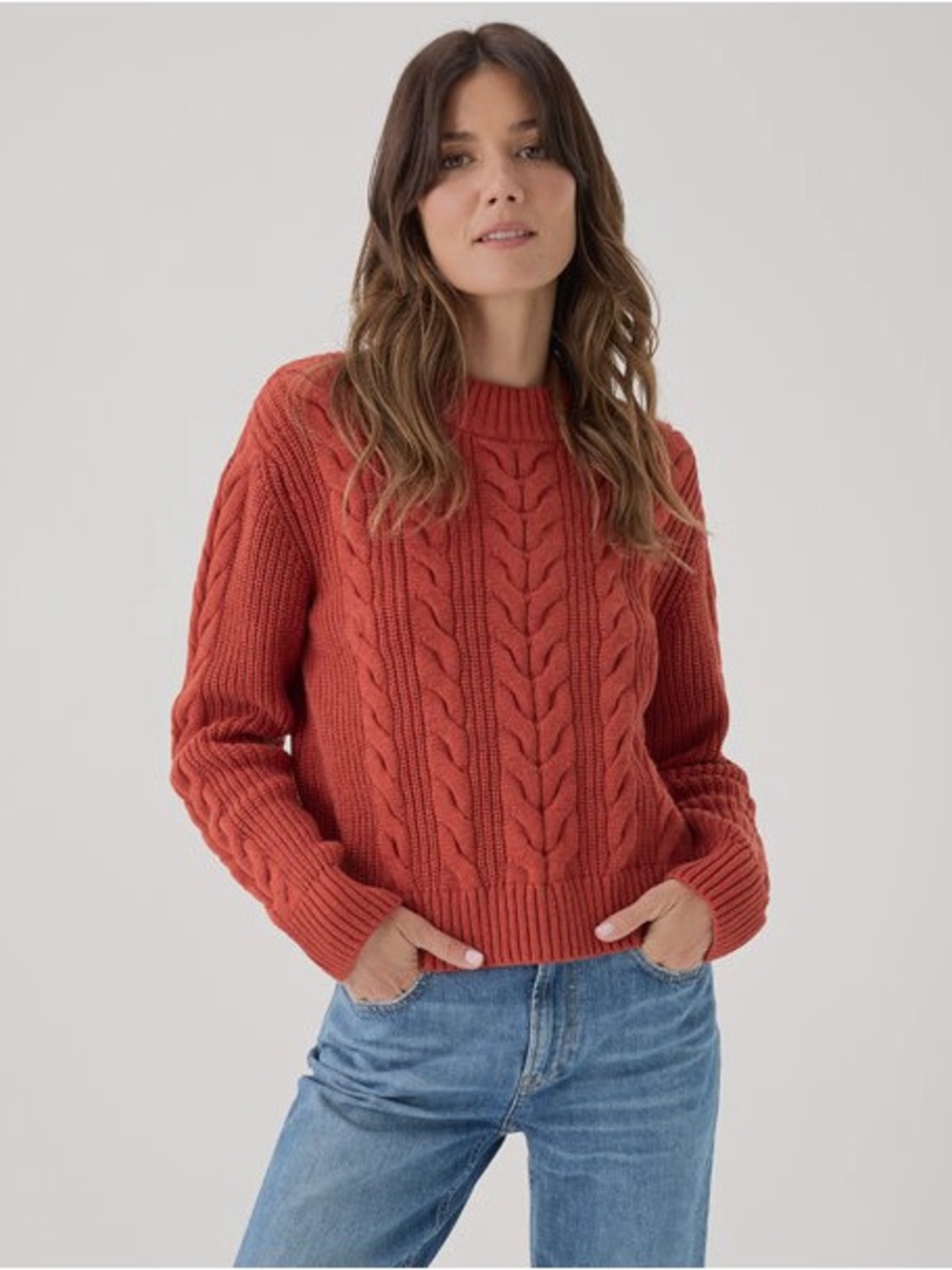 Pact organic cotton cable knit crew sweater size large sustainable preppy